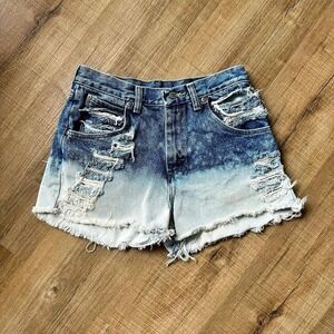 Vintage Bleach Dyed Shorts Women's Size 27" Waist Wrangler Blue Denim Jorts Punk